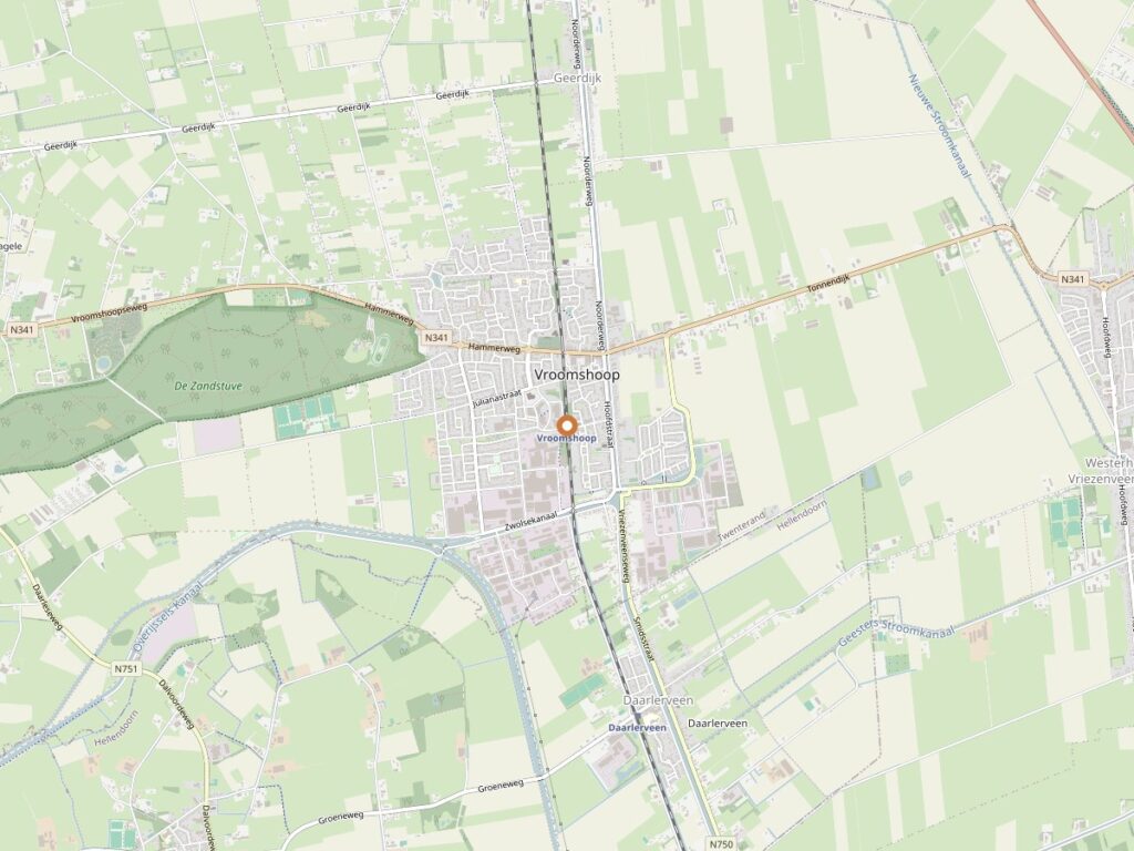 Plattegrond van Vroomshoop voor zanger boeken in Overijssel
