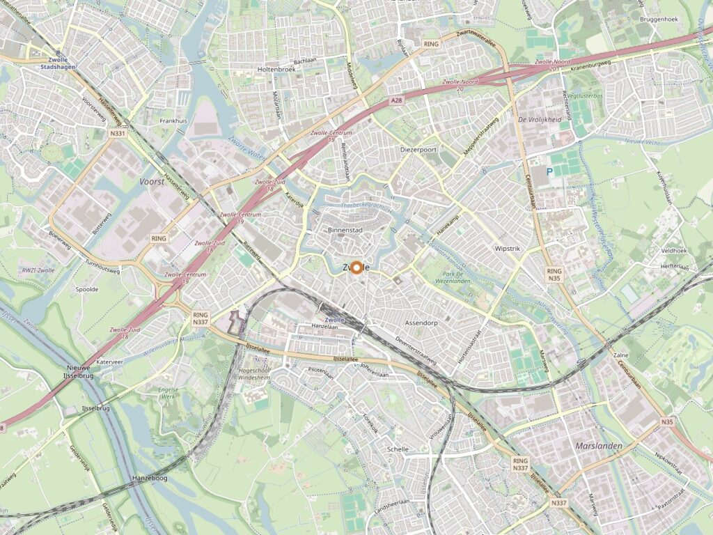 Plattegrond van Zwolle voor zanger boeken in Overijssel