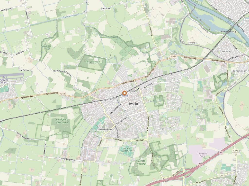 Plattegrond van Twello voor zanger boeken in Gelderland
