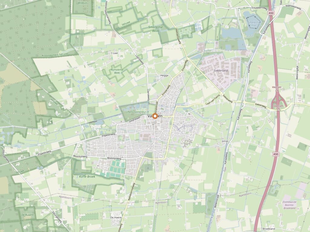 Plattegrond van Vaassen voor zanger boeken in Gelderland